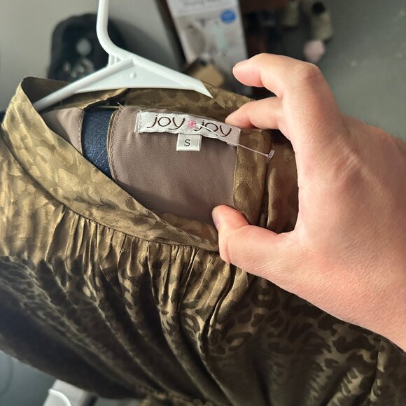 Joy Joy Olive Jacquard Leopard Smocked Waist Mini Dress Size Small NWOT - Picture 9 of 9